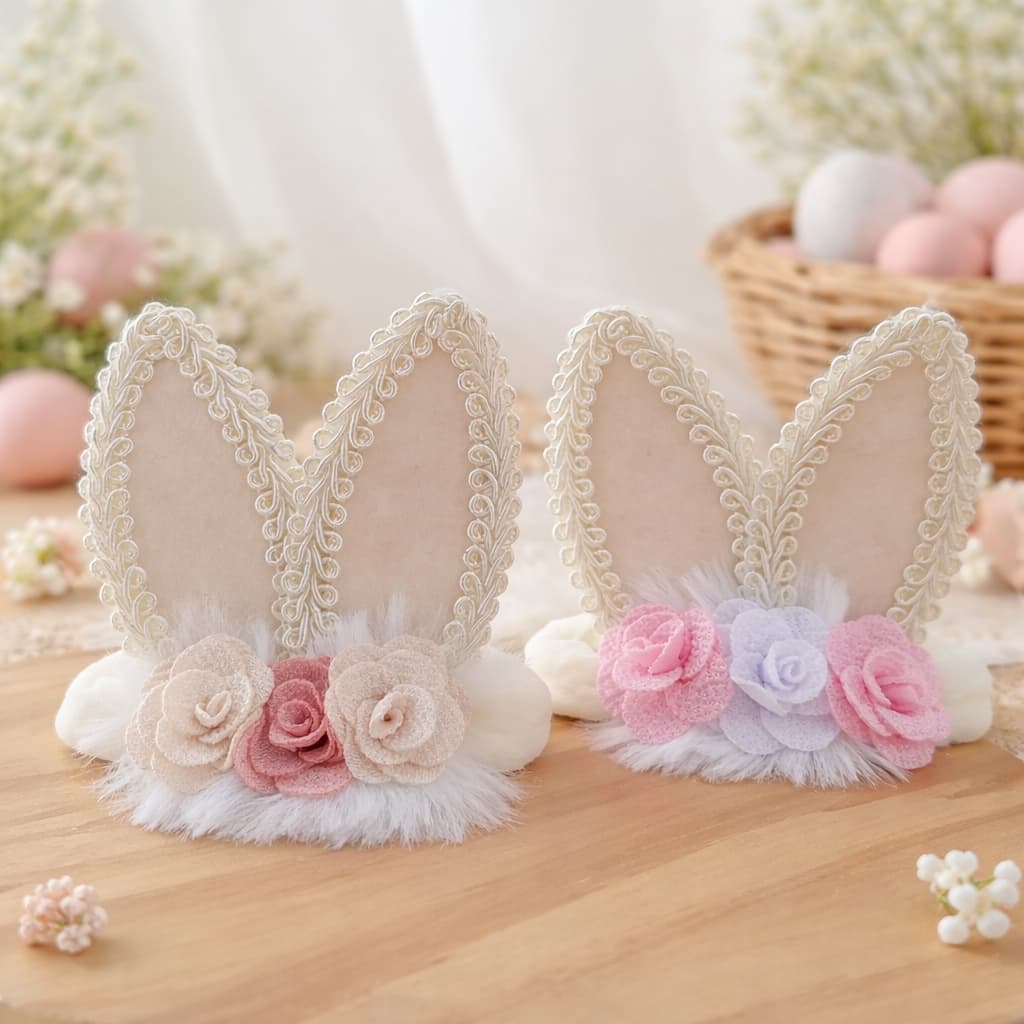 Faixa Infantil Coelhinha da páscoa/ Flores/ Feltro/ Pompom