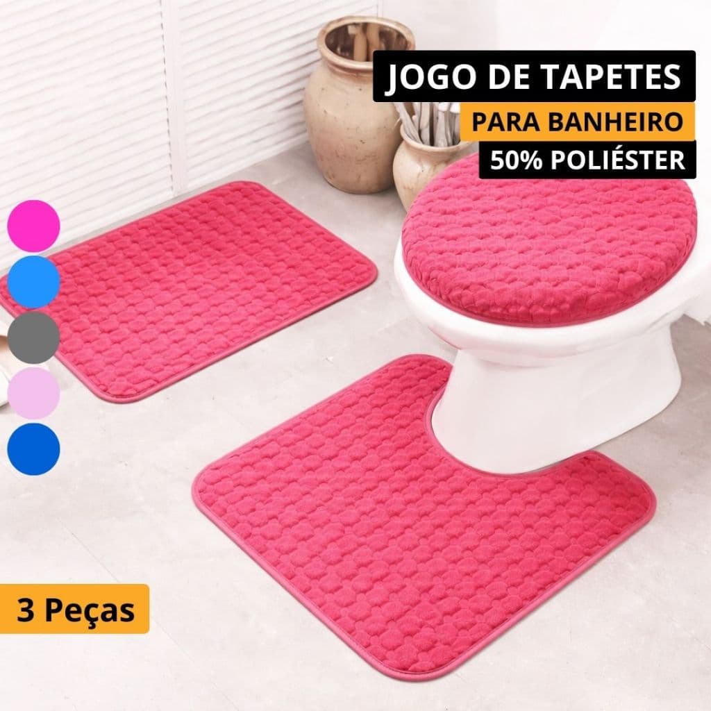Jogo De Tapetes Para Banheiro 3 Peças Poliéster E Eva