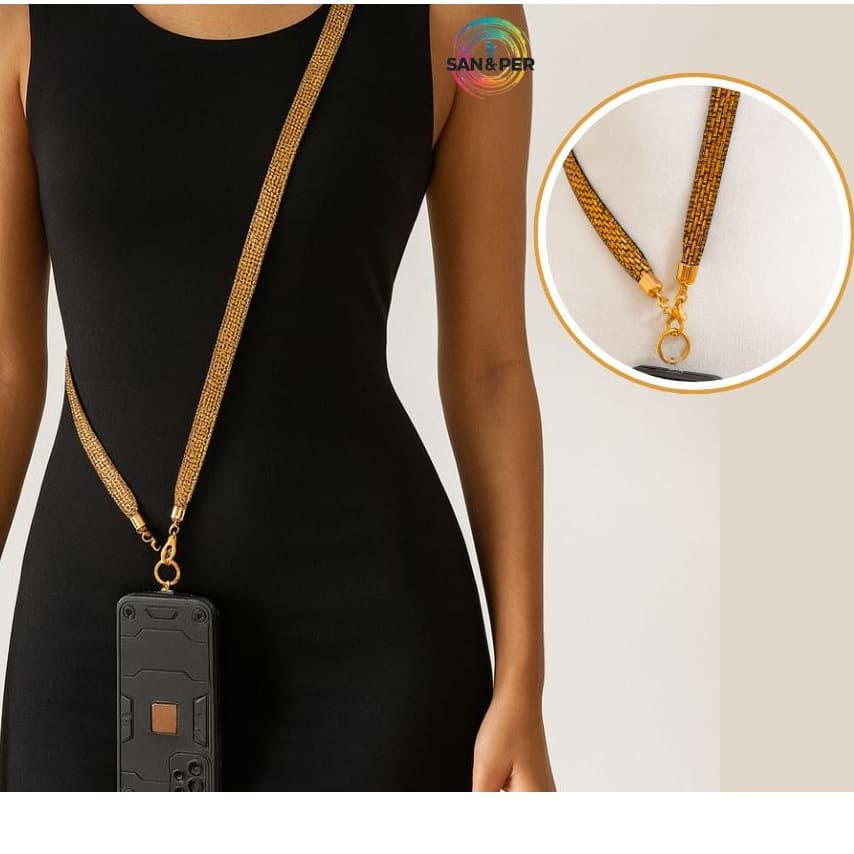 Cordão Alça Celular Universal Transversal Ombro com Strass Brilho Luxo Tiracolo Chic Ajustável