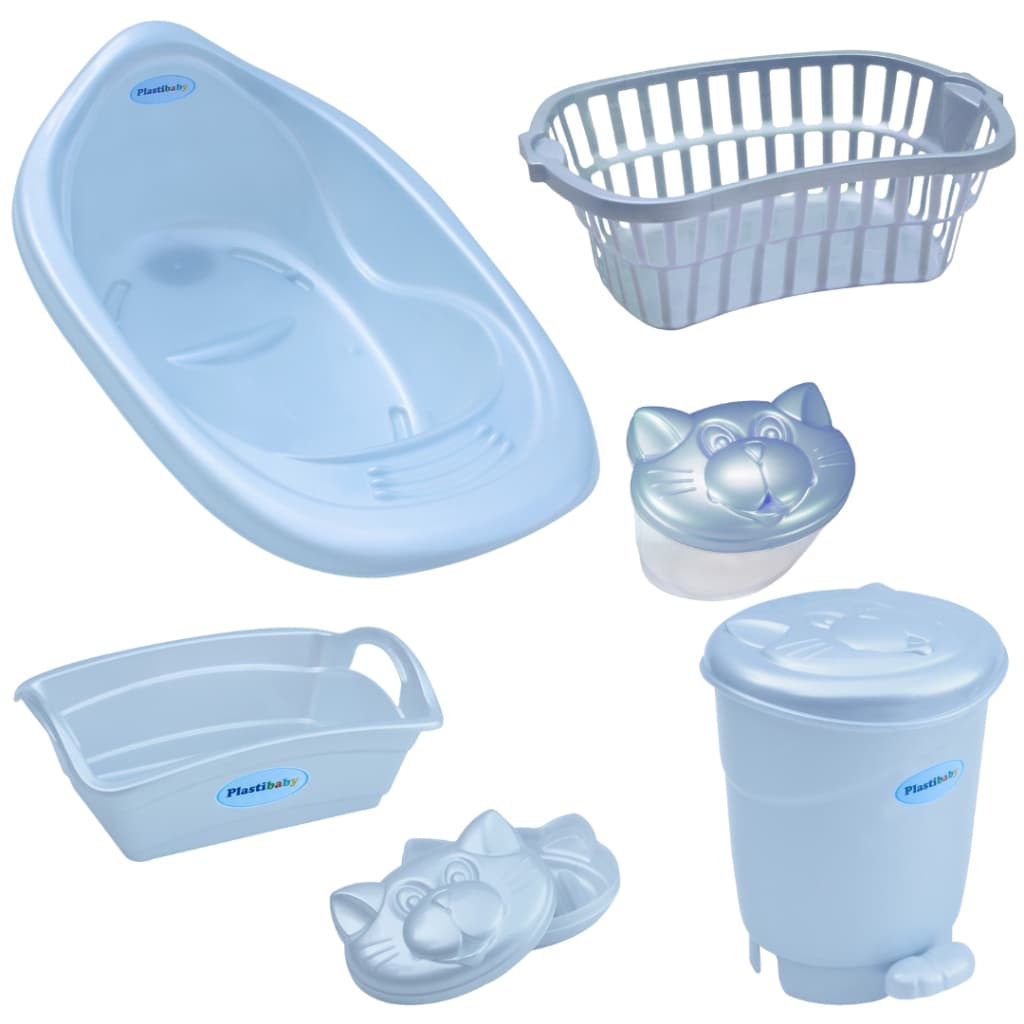 Kit Banheira Bebê ou Cesto Infantil Plastibaby Bacia Balde Lixeira Saboneteira Organizador Porta Algodão