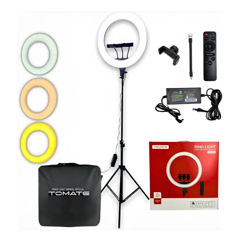 Ring Light Original Tomate 18 Polegadas Grande + Tripé 2 Mts com 3 Suportes Articulados