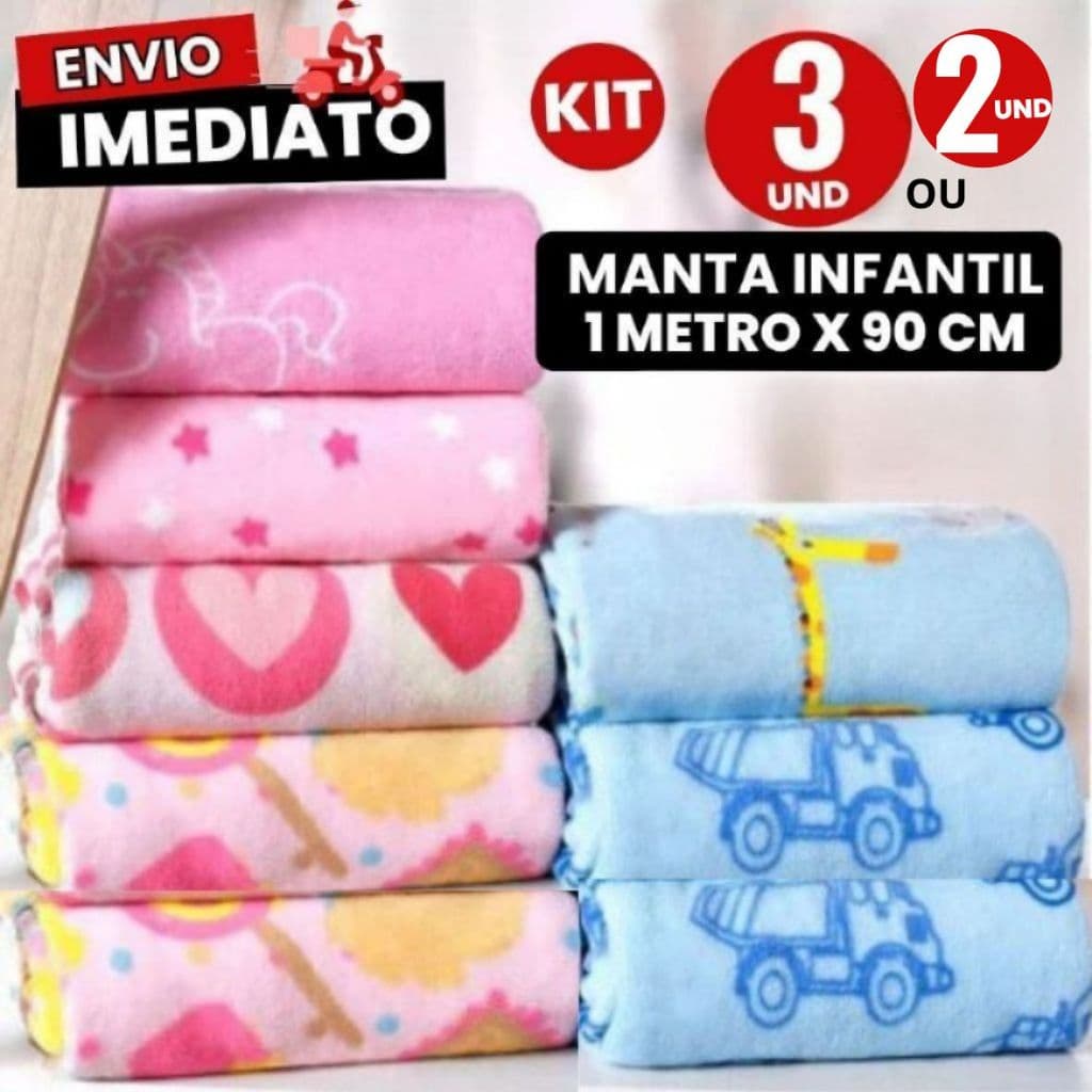 Kit 3 ou 2 Manta  bebê Cobertor Do Bebe Mantinha Microfibra Estampada Kit Maternidade 1 MT x 90 Cm