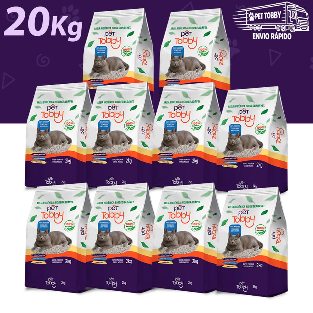 Areia Higiênica Para Gato de Mandioca 16kg e 20kg Pet Tobby Biodegradável Areia de Gato Sustentável