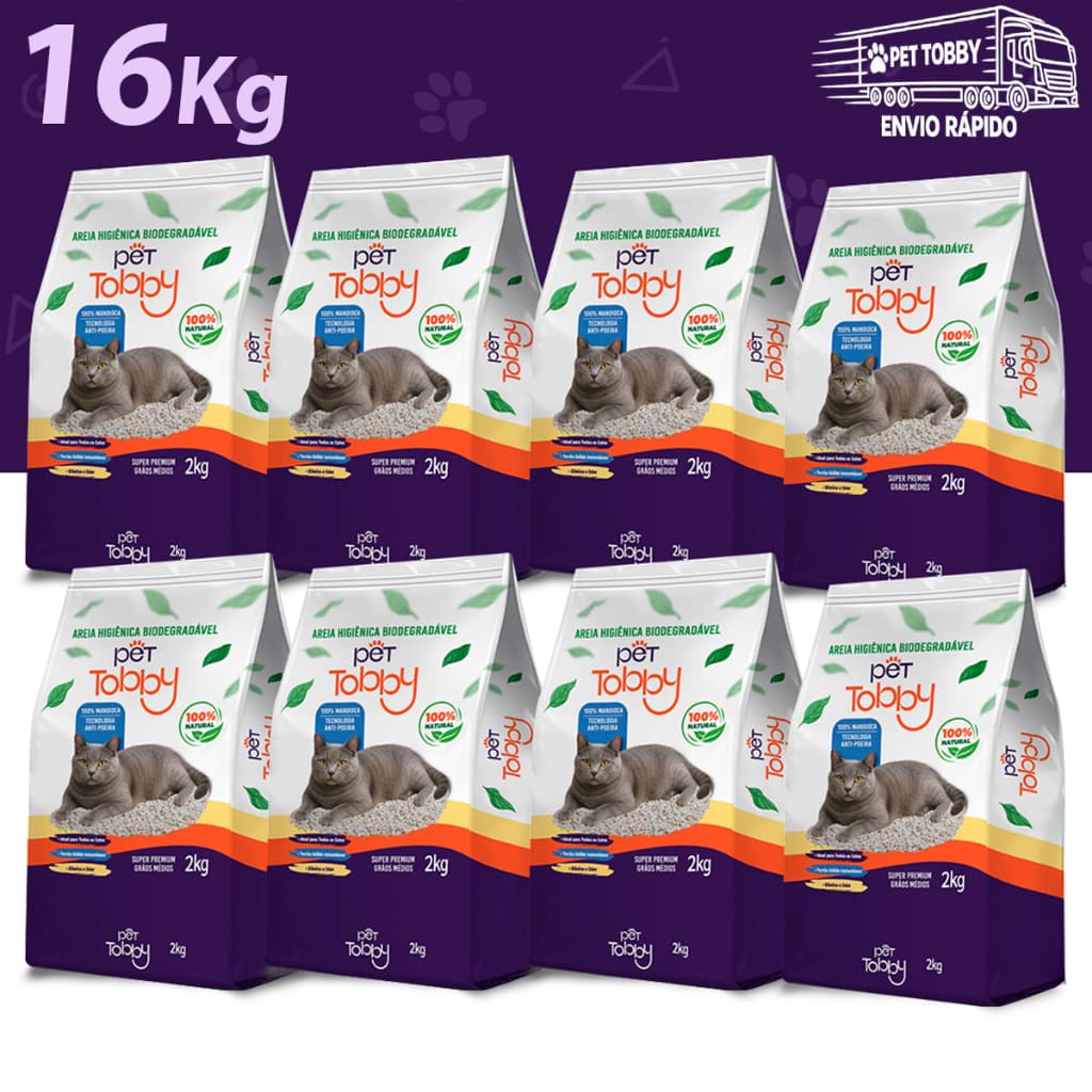 Areia Higiênica Para Gato de Mandioca 8kg e 16kg Pet Tobby Biodegradável Areia de Gato Sustentável