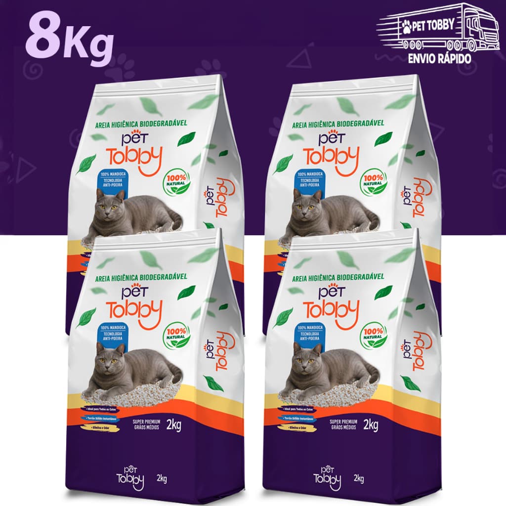 Areia Higiênica Para Gato de Mandioca 4 6 Ou 8kg Pet Tobby Biodegradável Areia de Gato Sustentável