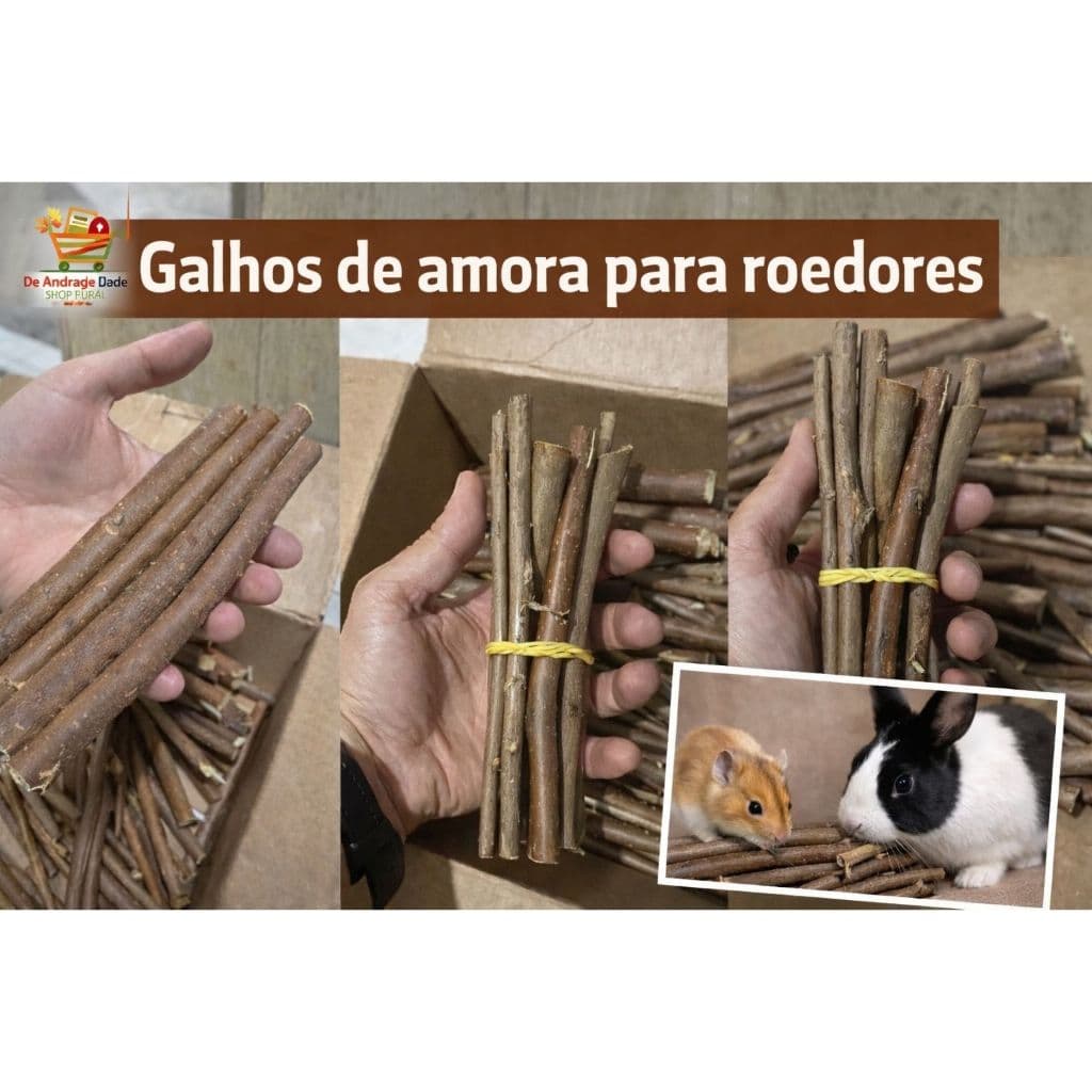 Galhos de Amora desidratados para roedores (coelhos,hamster,chinchila, ratos, porquinho da india)