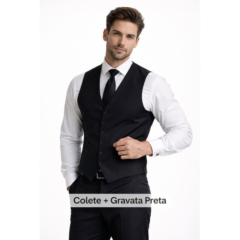 Colete Preto+Gravata Preta Para festas Formaturas