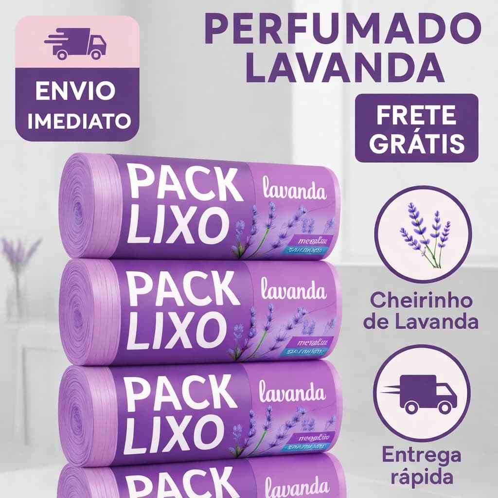 Sacos de Lixo Perfumados Lavanda |Kits 40 á 160 Sacos| 34x38cm Para Pia e Banheiro Neutraliza Odores