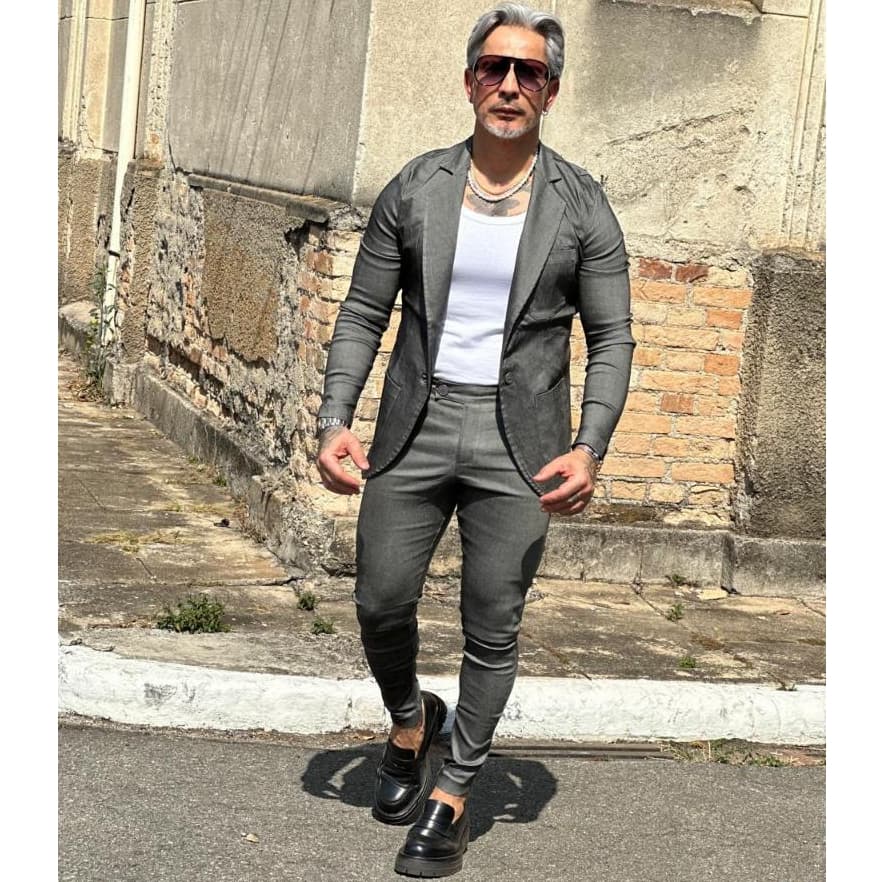 Conjunto Blazer E Calça Alfaiataria Masculino Bengaline Elastano Slim Esporte Fino Premium