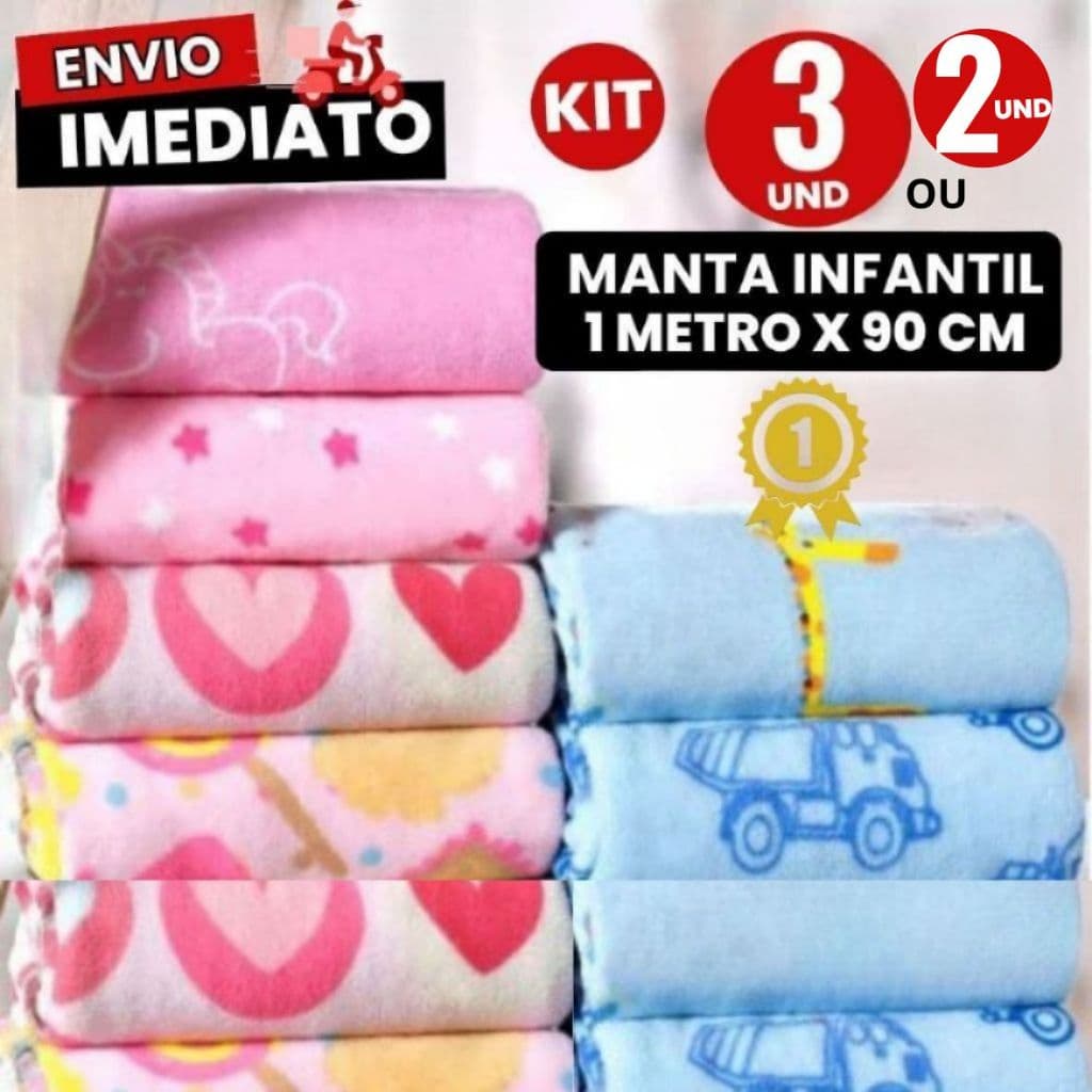 Kit C/ 3 2 Manta De bebê Cobertor Do Bebe Mantinha Microfibra Estampada Kit Maternidade 1 MT x 90 Cm