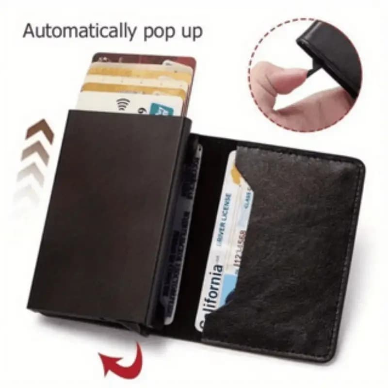 Carteiras Fibra De Carbono Porta-Cartões Masculina Marca Preta Mágica Tripla De Couro