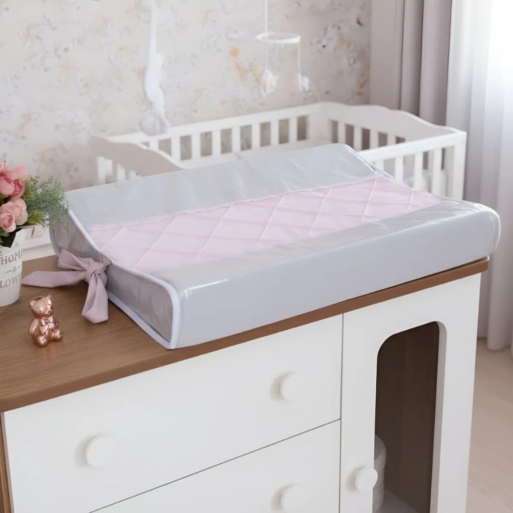 TROCADOR DE FRALDAS ANATÔMICO PARA CÔMODA DE MENINAS COM RENDA E CAPA PLASTICA DE PVC