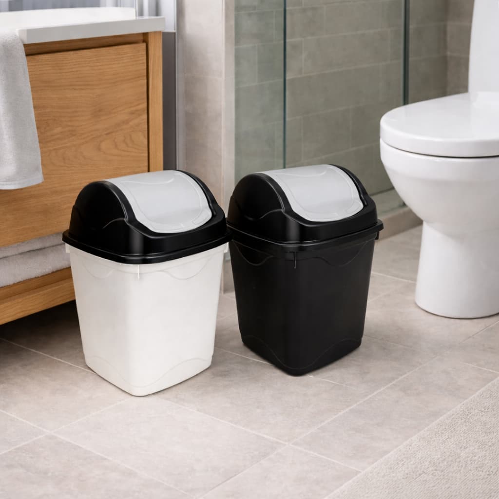 Lixeira Plástica 3,6L Com Tampa Basculante Colorida Preta ou Branca Resistente Para Banheiro/Pia