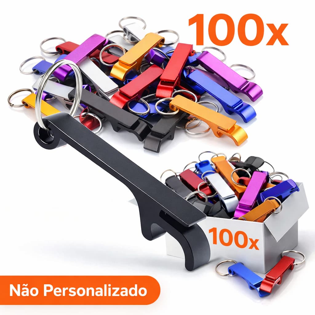 100 Chaveiro Abridor de Garrafas Liso Em Alumínio Não Personalizado Ideal Para Personalizar