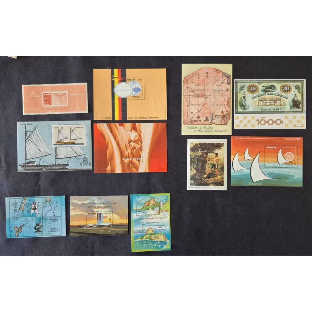 Lote com 11 blocos de selos dos correios do Brasil, veja descrição.