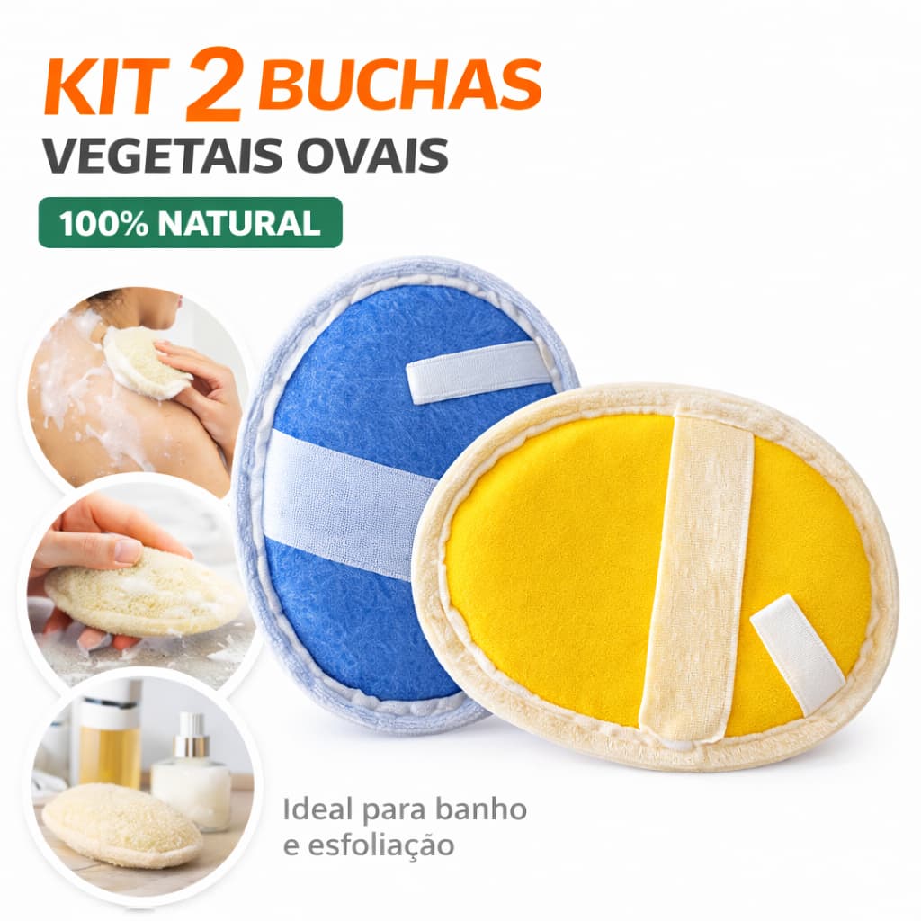 Kit 2 unid Bucha Vegetal Oval Premium  IMEDIATO – Esfoliante Natural