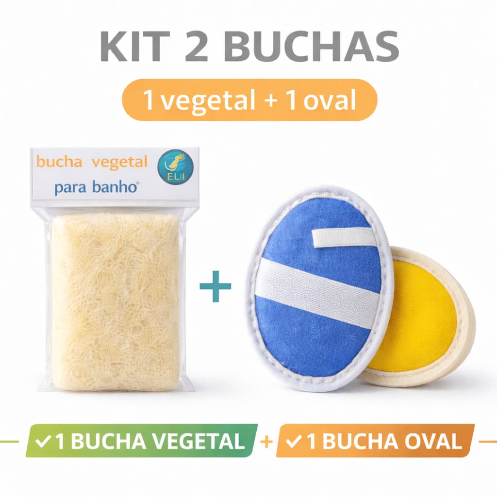 Kit 2 Buchas de Banho Naturais, 1 Vegetal + 1 Oval, Ideais para Esfoliação, Limpeza da Pele