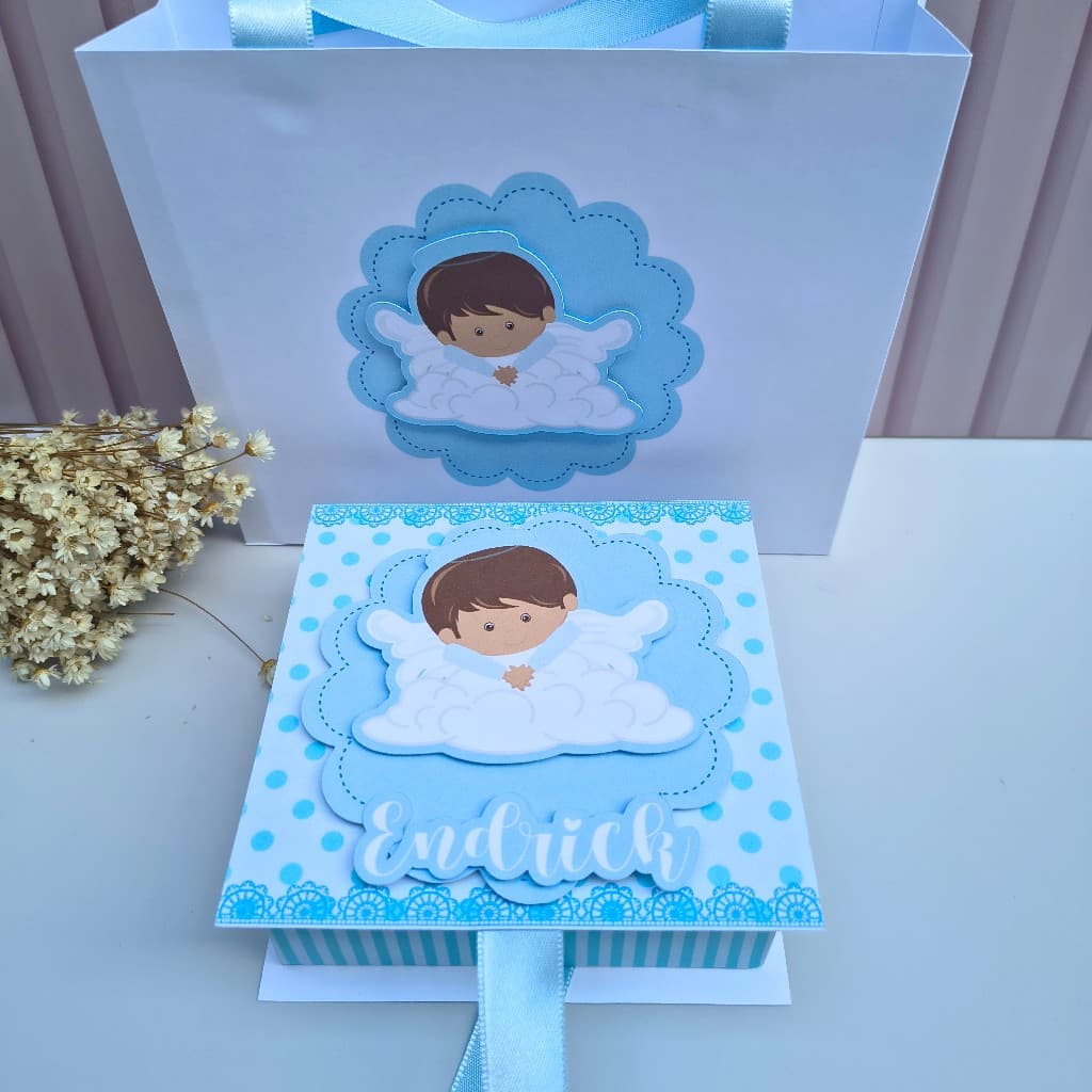 Kit convite de padrinhos de batismo menino azul