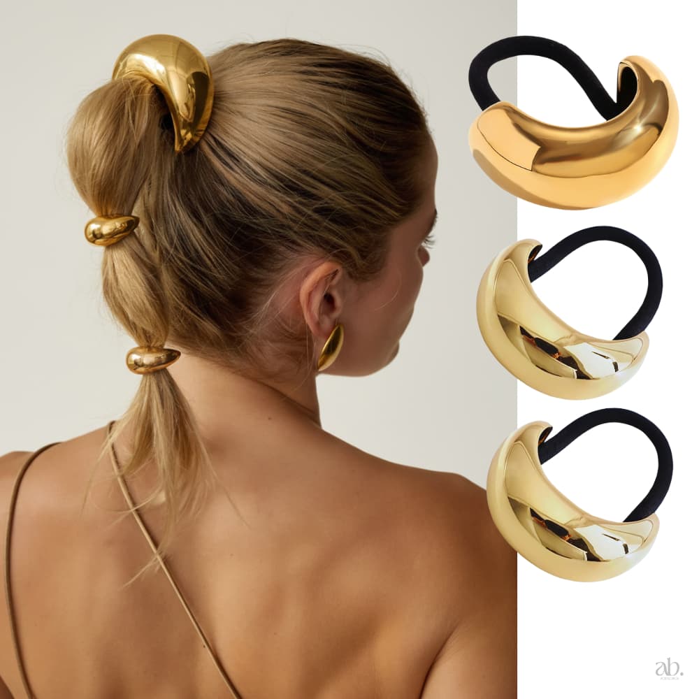 Acessórios de Cabelo Dourado Xuxa Elástico Elegante Luxo Feminino Amarrador Prendedor Metálico