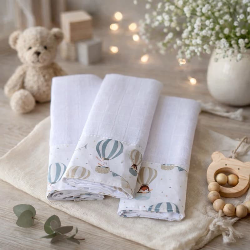 Kit 3 Panos de Boca Bebê 100% Algodão Fralda de Pano com Saquinho Presenteável