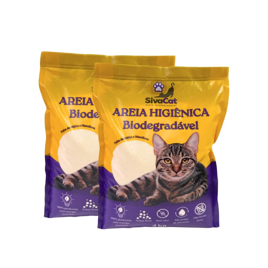 Areia Biodegradável -SIVA CAT 2 unidades de 4kg Total: 8 kgs