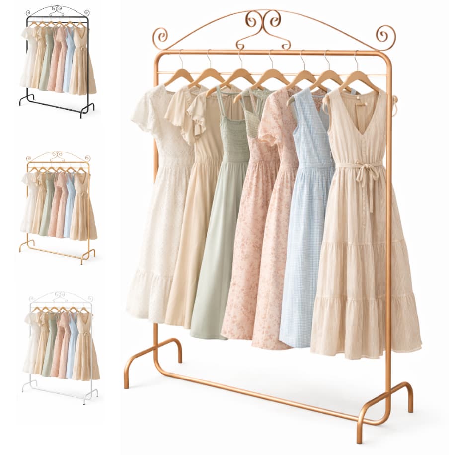 Arara de Roupa Vintage Rose Gold 1.20 Metro de Chão em Metal com Altura Ajustável