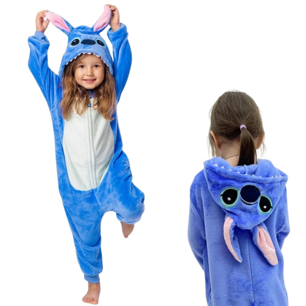 Pijama Macacão Stitch Angel Infantil Menino Menina Cosplay com zíper