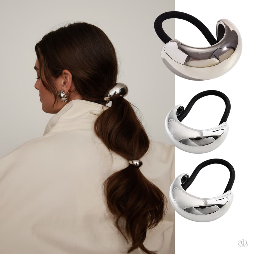 Elástico/Liga de Cabelo Xuxa - Flor Laço Oval Dourado/Prata Metálico Unissex Chic Elegante Prendedor Luxo