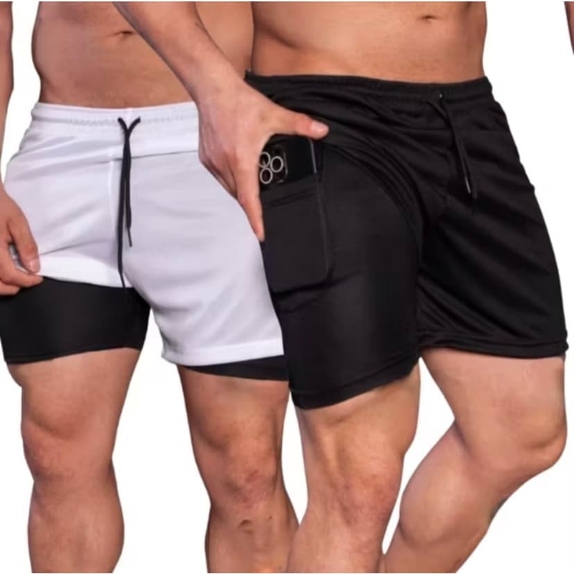 Kit 3 Bermuda De Treino 2 Em 1 Masculina Dry Fit Shorts Forrado Com Bolso Para Academia