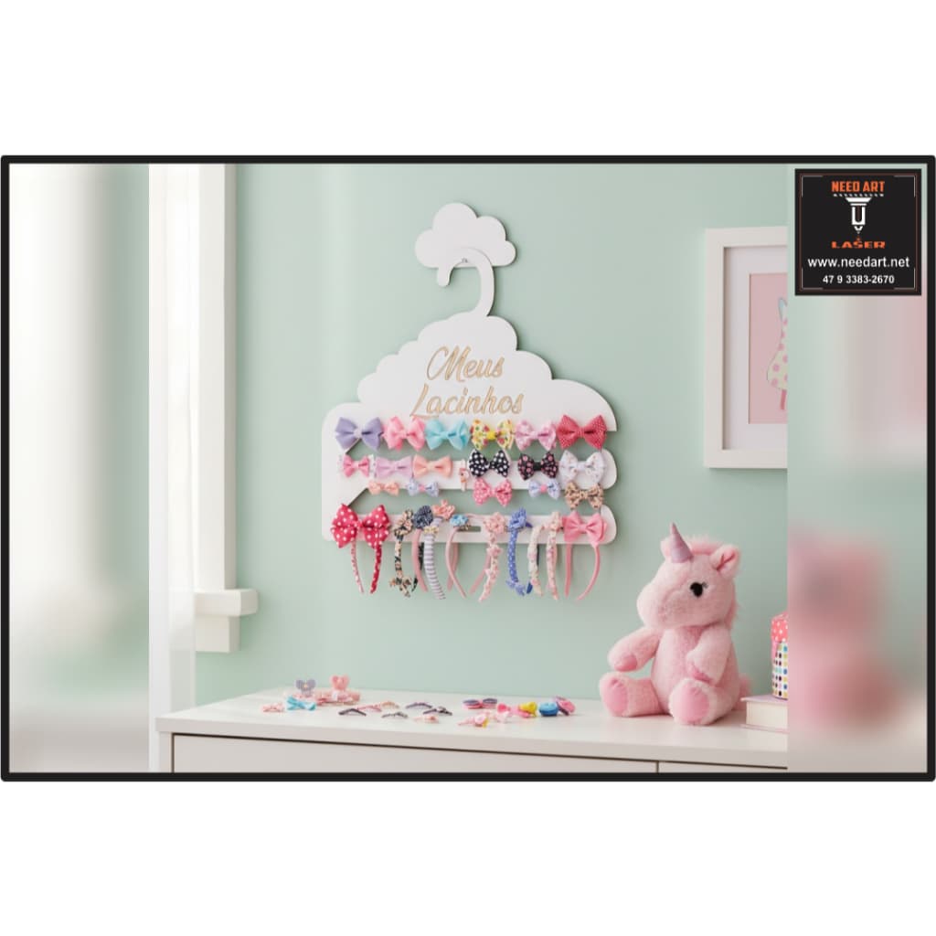 Cabide Organizador Porta Laços e Tiaras 37x36cm MDF 3mm Branco Premium