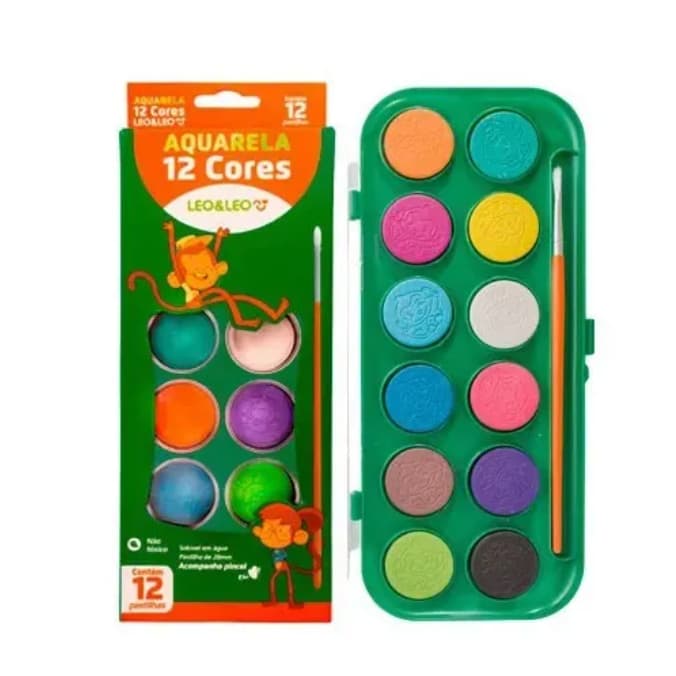 Aquarela Escolar Leo e Leo (12 Cores) - Leonora