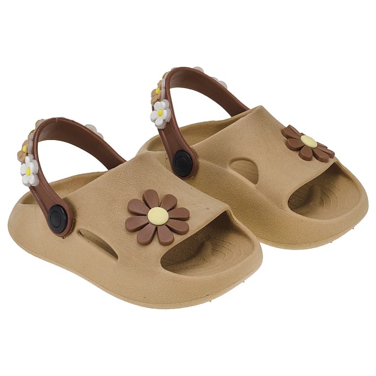 Chinelo Nuvem Sandália Papete Infantil Menina Margarida Flor Jardim Marrom Preto SoLuz
