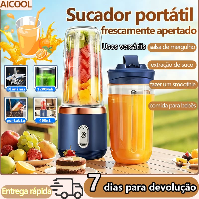 AICOOL Sucador elétrico Mini misturador portátil Fazendo smoothies e milkshakes 10 lâminas 400ml Carga USB