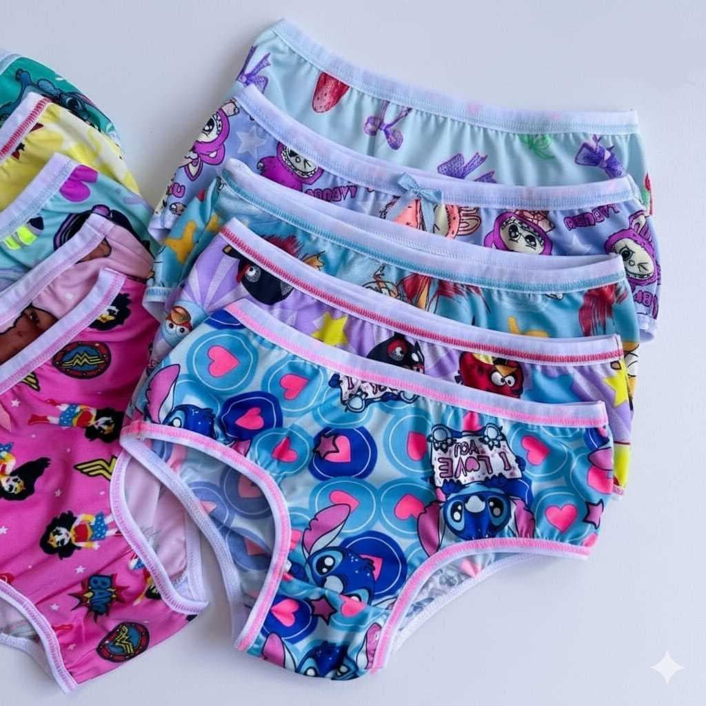 Calcinha Infantil Tanga 10 ou 5 unidades Estampas Variadas Malha Fria