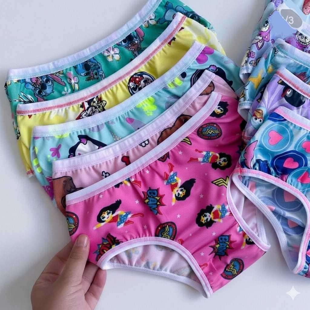 Calcinha Infantil Menina Kit com 10 ou 5 unidades Tanga Poliéster com forro de algodão