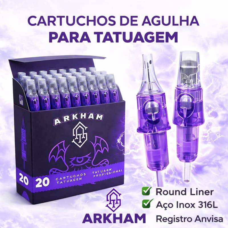 Cartucho Agulha tattoo Arkham RL RM RS Profissional Tatuagem Anvisa traço pintura 5 10 e 20 Unids