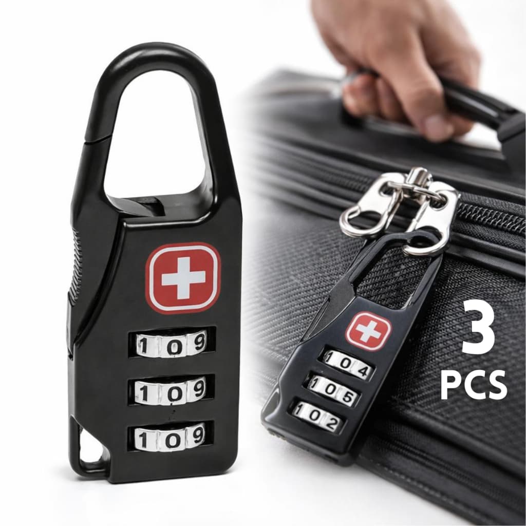 Kit 3 Cadeados Para Mala Viagem Mochila Armários Vestiários Com Código Segredo De Combinação Número - Marca Dealmy Preto