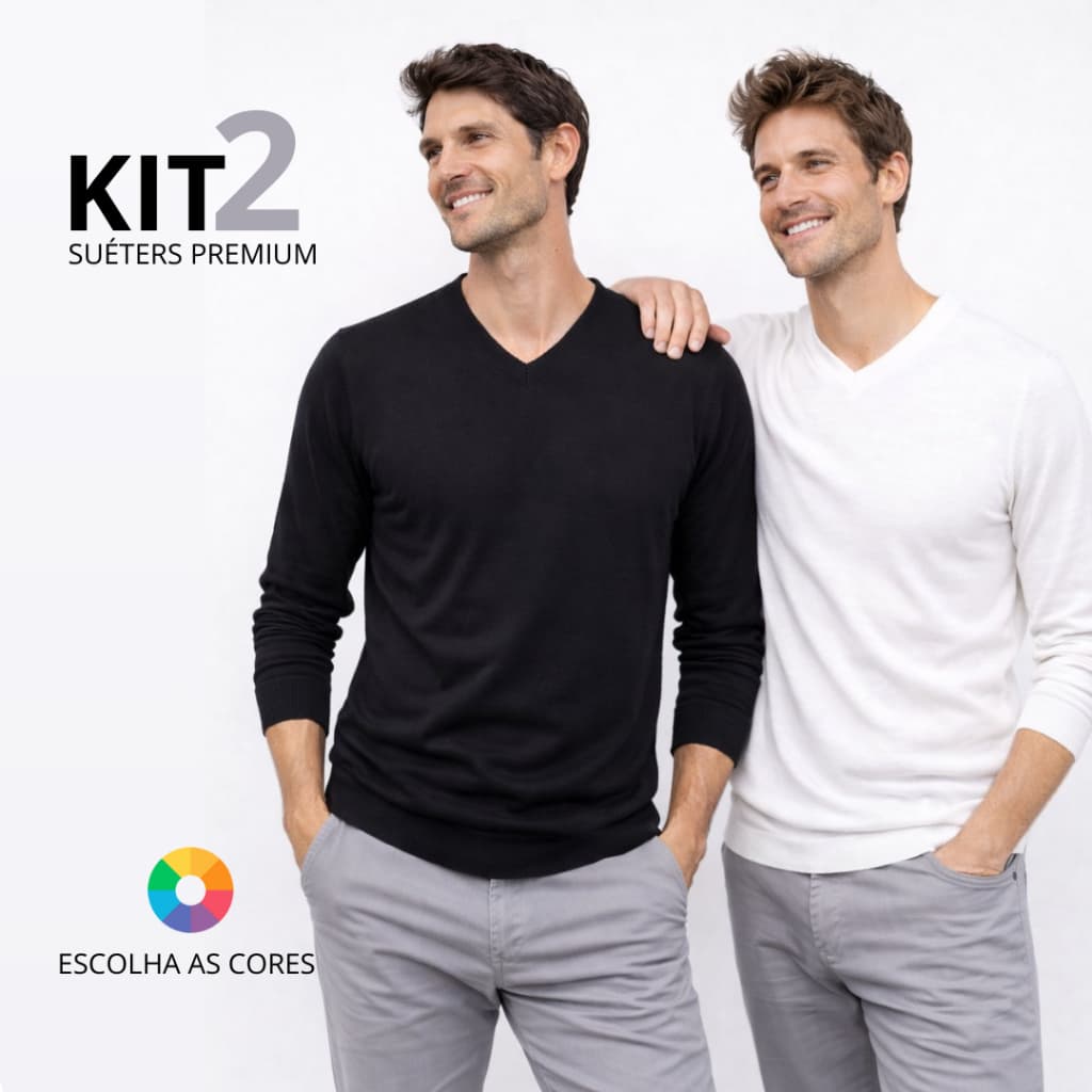 KIT 2 Suéters Premium em Tricot Trico com Gola em "V" Masculina Masculino Lã Acrílica Blusa - 004