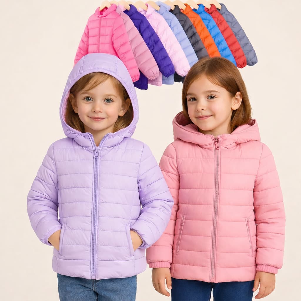 Jaqueta Menina Forrada Puffer Casaco Infantil Feminino Pelucia Capuz Removivel Blusa de Frio 01 a 05 Anos Agasalho