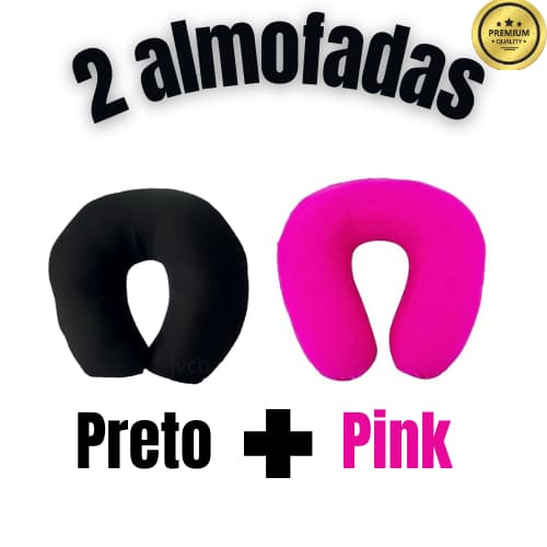 kit 2 Almofadas Apoio De Pescoço C/Zíper Em Forma De U Travesseiro De Viagem algodao
