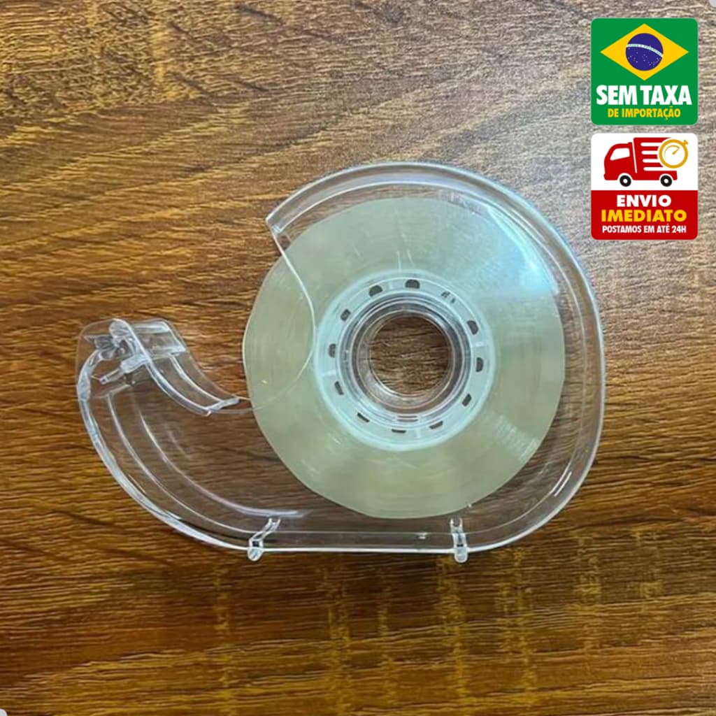 Fita Adesiva Transparente 18mm com Suporte Plástico de Mesa Escolar Escritório