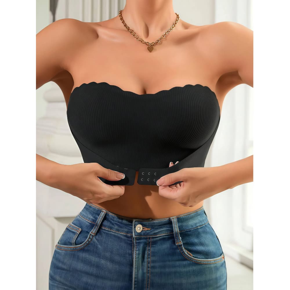 Sutiã Top Sem Alça e Sem Costura | Alto Suporte com Fechamento Frontal | Macio e Confortável para Dia a Dia 9389