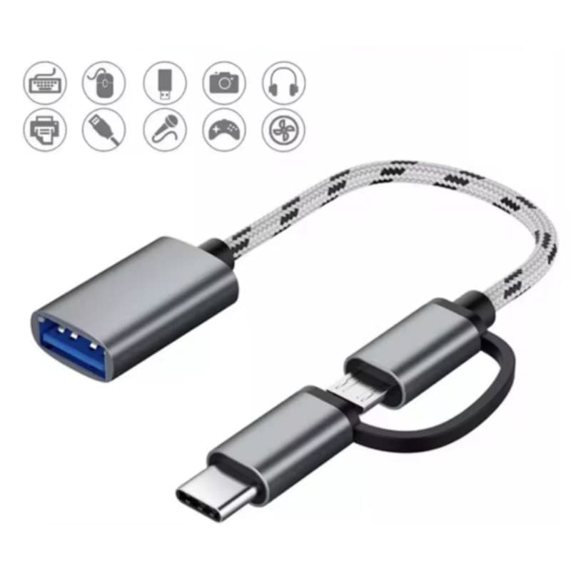 Cabo Adaptador OTG 3 em 1  e 2 em 1 Conecte Pen drive Mouse no seu Celular  Samsung Xiaomi e iPhone