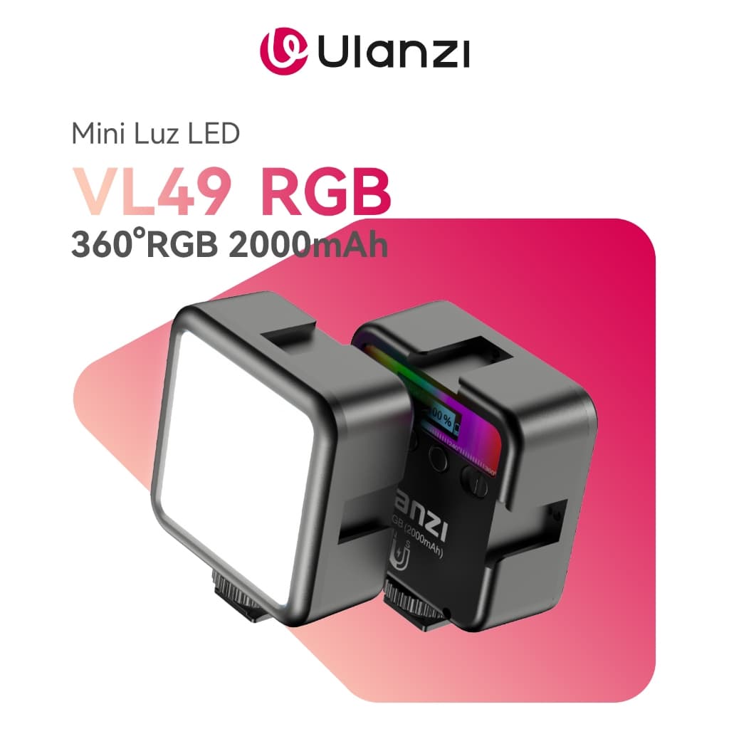 Ulanzi VL49 RGB Luz de Vídeo LED Mini Iluminador 360° Full Color Recarregável 2000mAh para Vlog