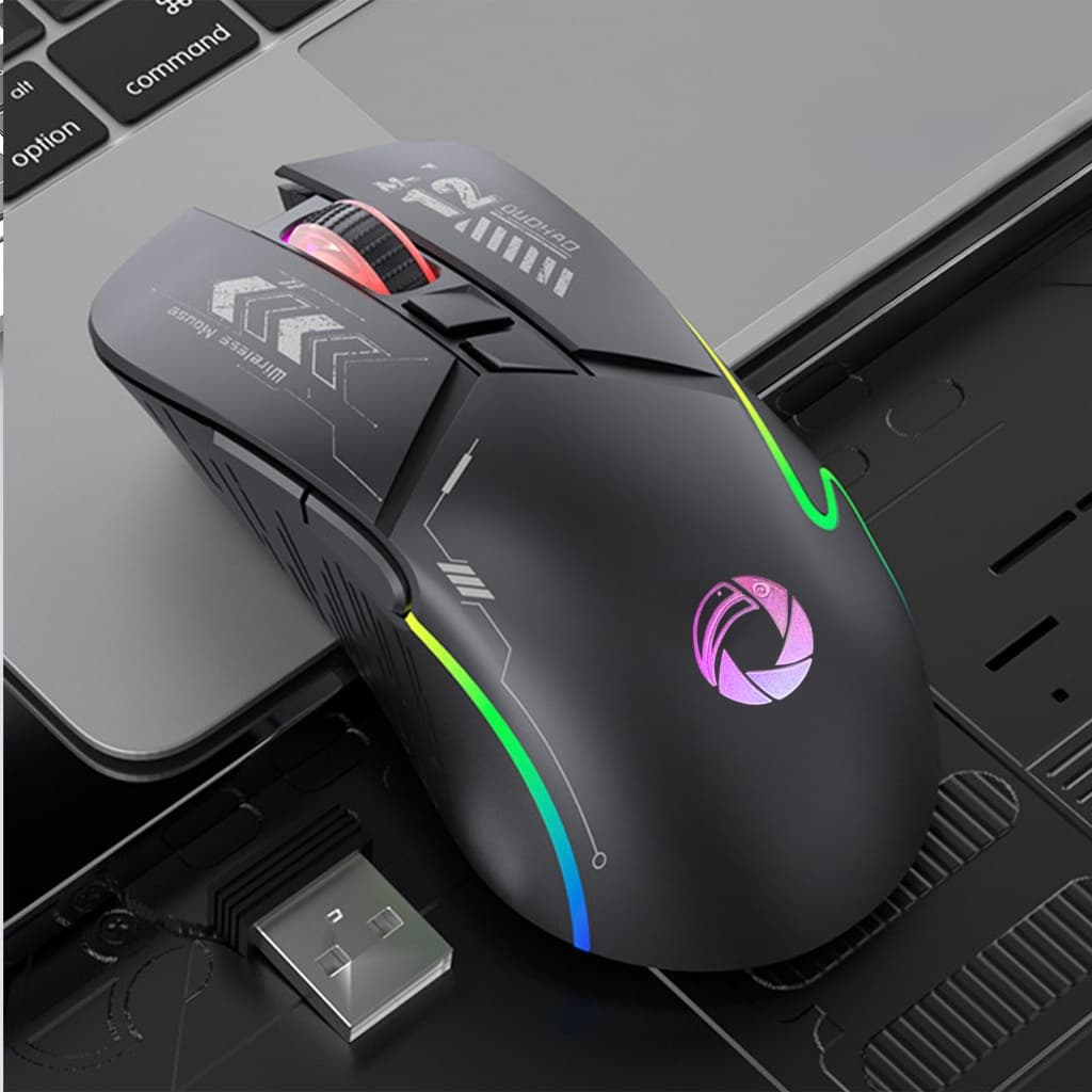 Uniwity Mouse Sem Fio Recarregável Bluetooth com LED RGB, Design Ergonômico e Clique Silencioso