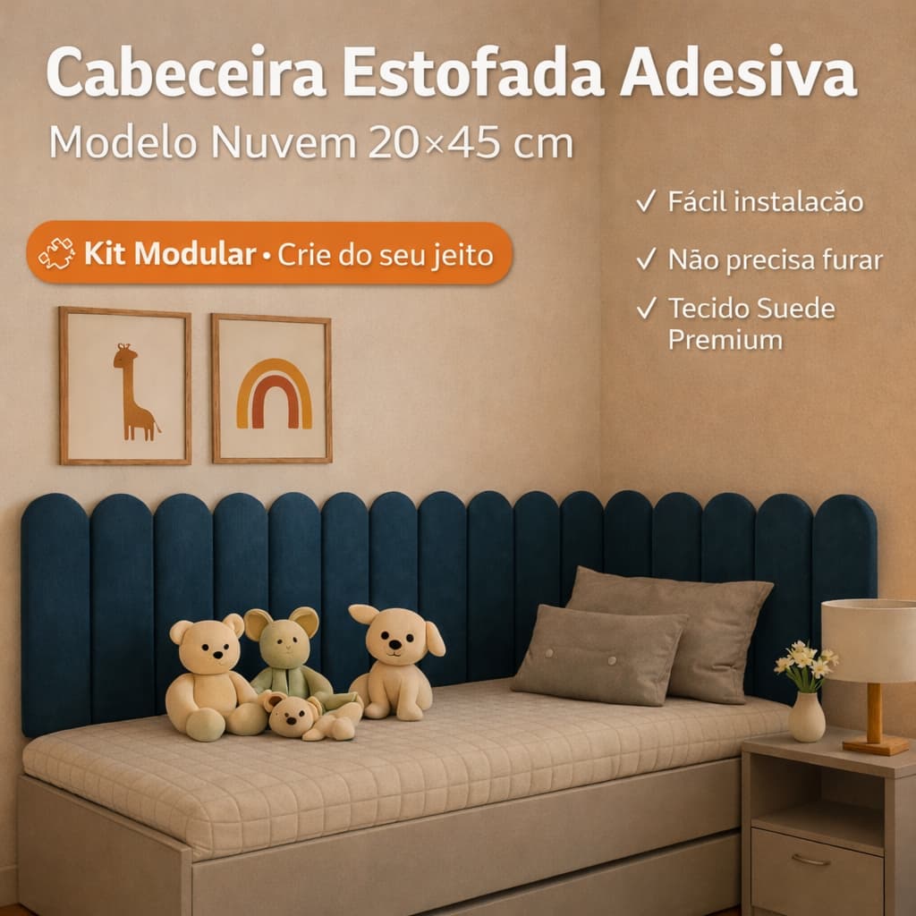 Kit Completo de Cabeceira Estofada Adesiva Nuvem 20x45 – Módular – Cama Box