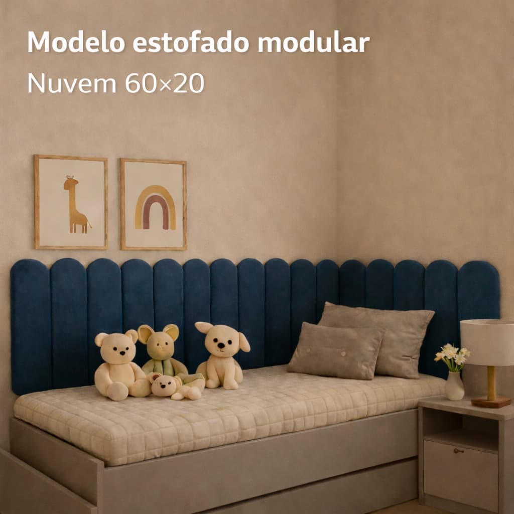 Cabeceira Estofada Adesiva Nuvem 60x20 | Kit Completo | Cama Solteiro Casal Queen King Box