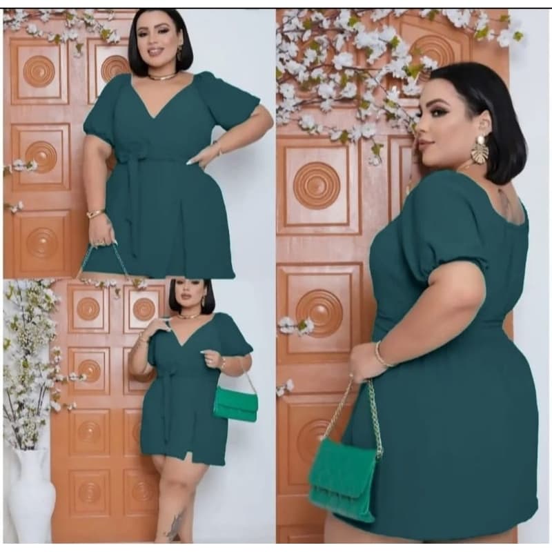 MACAQUINHO SHORT COM MANGA PLUS SIZE