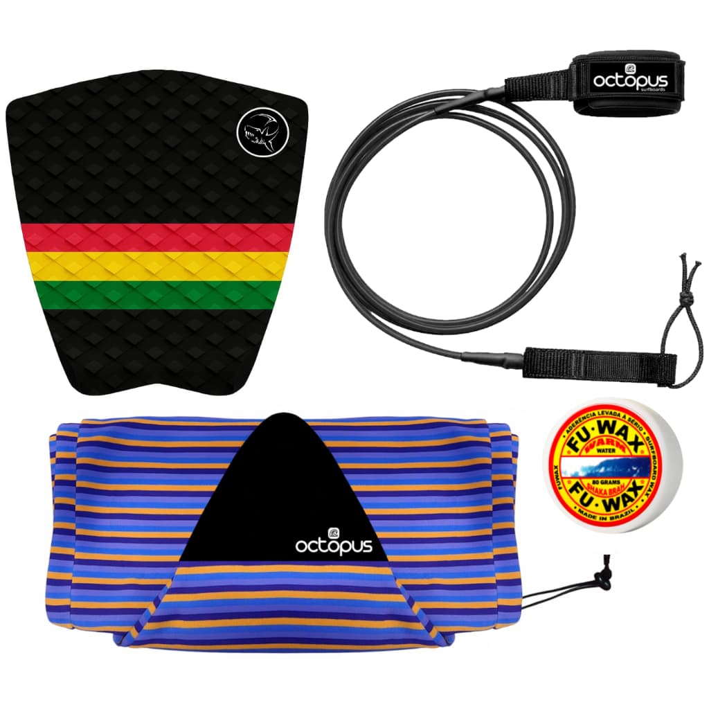 Leash Surf 6´ x 6,5mm + Deck Prancha Surf + Capa Toalha Pranchinha + Parafina 80gr+ Raspador