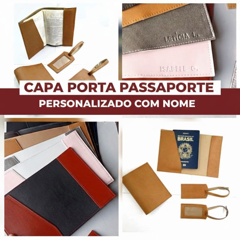 Capa Porta Passaporte Personalizado com nome viagem presente turismo brinde